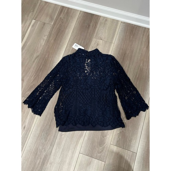 Allison Joy‎ Mock Turtleneck, Lace, NWT, Small Navy Blue #374-O - Picture 3 of 4